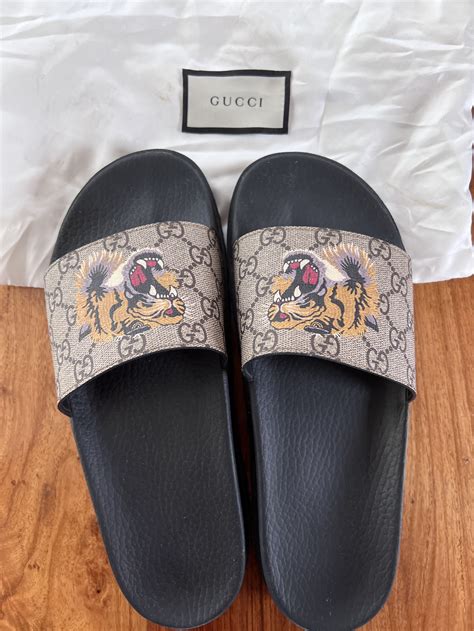 gucci slides green tiger|Gucci slide gg supreme tigers.